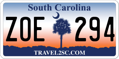 SC license plate ZOE294