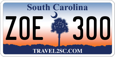 SC license plate ZOE300