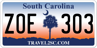 SC license plate ZOE303