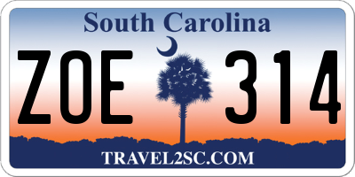 SC license plate ZOE314