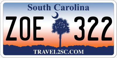 SC license plate ZOE322