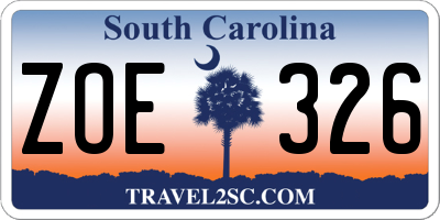 SC license plate ZOE326