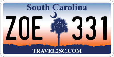 SC license plate ZOE331