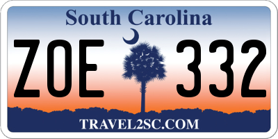 SC license plate ZOE332