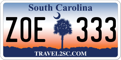 SC license plate ZOE333