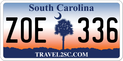 SC license plate ZOE336