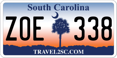 SC license plate ZOE338