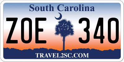 SC license plate ZOE340