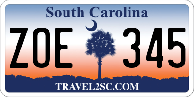 SC license plate ZOE345