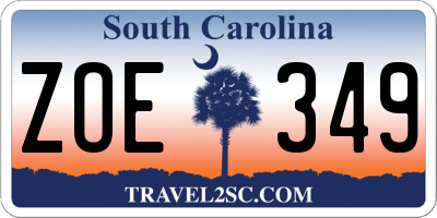 SC license plate ZOE349