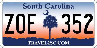 SC license plate ZOE352
