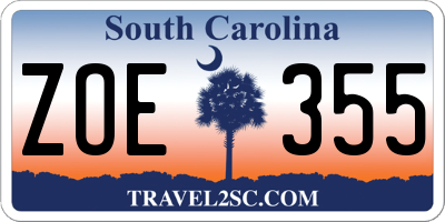 SC license plate ZOE355