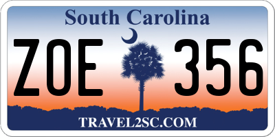 SC license plate ZOE356