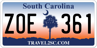 SC license plate ZOE361