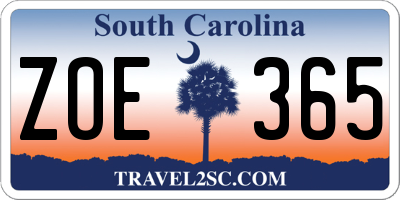 SC license plate ZOE365