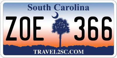 SC license plate ZOE366