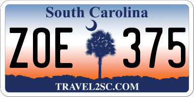 SC license plate ZOE375