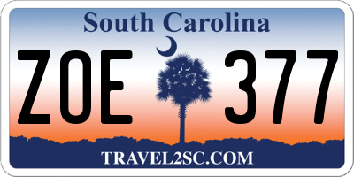 SC license plate ZOE377