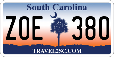 SC license plate ZOE380