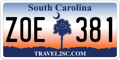 SC license plate ZOE381