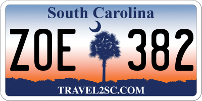 SC license plate ZOE382