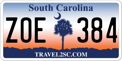 SC license plate ZOE384