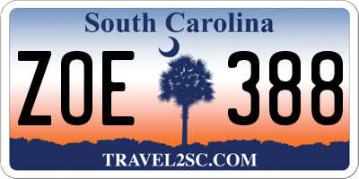 SC license plate ZOE388