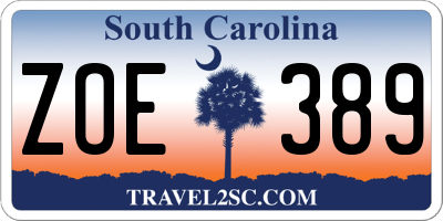 SC license plate ZOE389