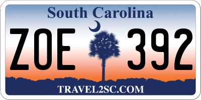 SC license plate ZOE392
