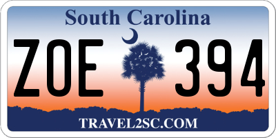 SC license plate ZOE394