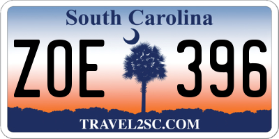 SC license plate ZOE396