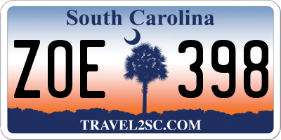 SC license plate ZOE398