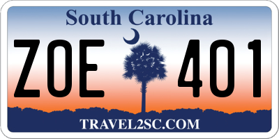 SC license plate ZOE401