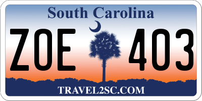 SC license plate ZOE403