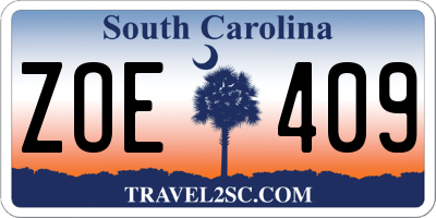 SC license plate ZOE409