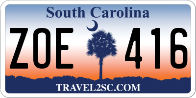 SC license plate ZOE416