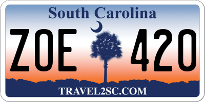 SC license plate ZOE420