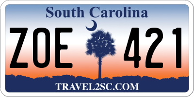 SC license plate ZOE421