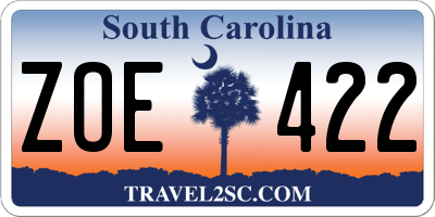 SC license plate ZOE422