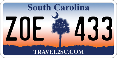 SC license plate ZOE433