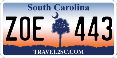 SC license plate ZOE443