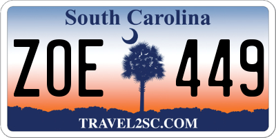 SC license plate ZOE449