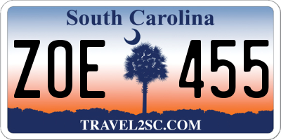 SC license plate ZOE455