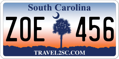 SC license plate ZOE456