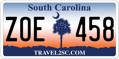 SC license plate ZOE458