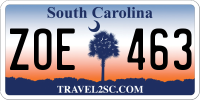 SC license plate ZOE463