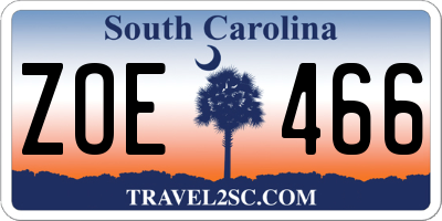 SC license plate ZOE466