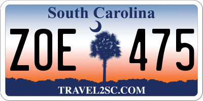 SC license plate ZOE475