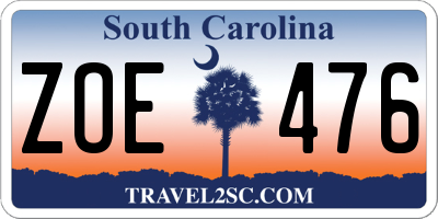 SC license plate ZOE476