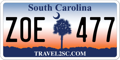 SC license plate ZOE477